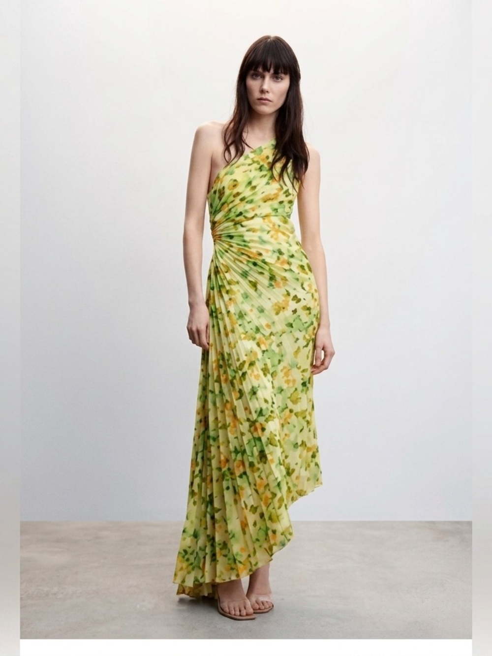 Mango Yellow One-Shoulder Floral Dress